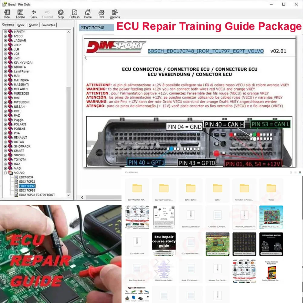 

ECU Repair Training Guide Package Components EPROM TEST Progranm ECU Basic Electronics EDC Datasheets Wiring PDF Software Pack