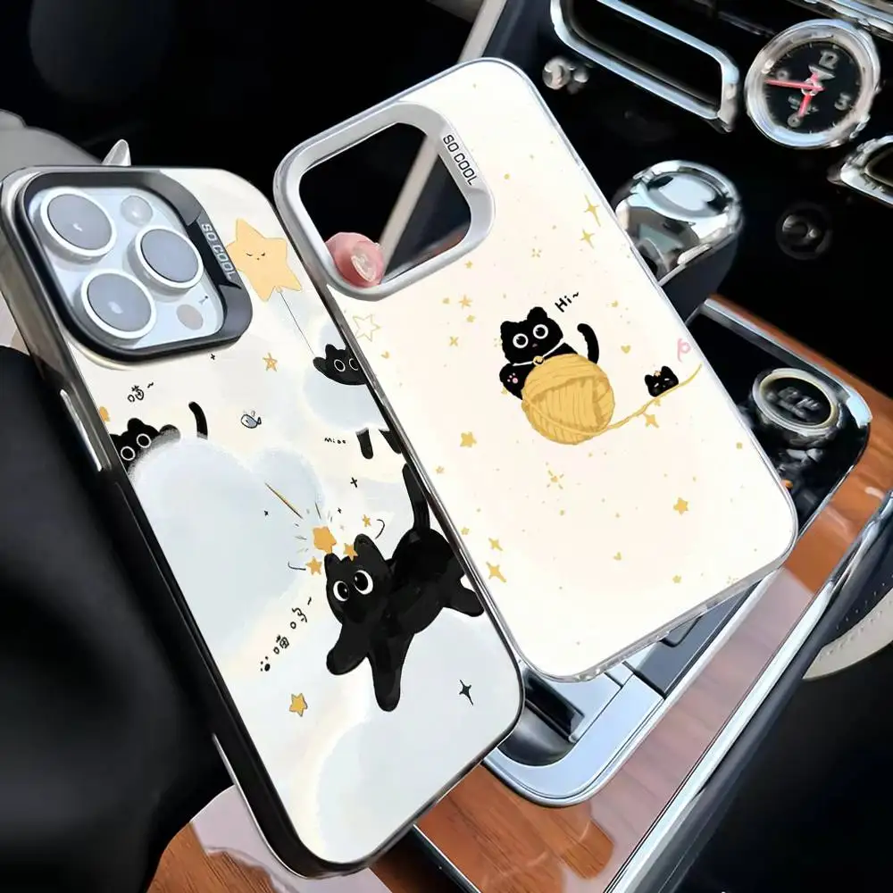 

Black Cat Illustration Phone Case For iPhone 16,15,14,13,12,11,Mini,Pro,MAX Black Matte Shockproof Cover