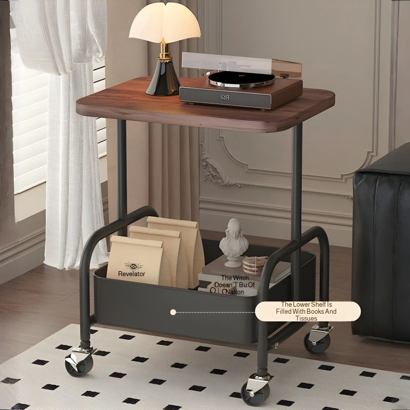 

Small Mobile Coffee Table Movable Side Table with Wheels Sofa Side Cabinet Simple Bedroom Snack Cart Movable Trolley Storag Rack