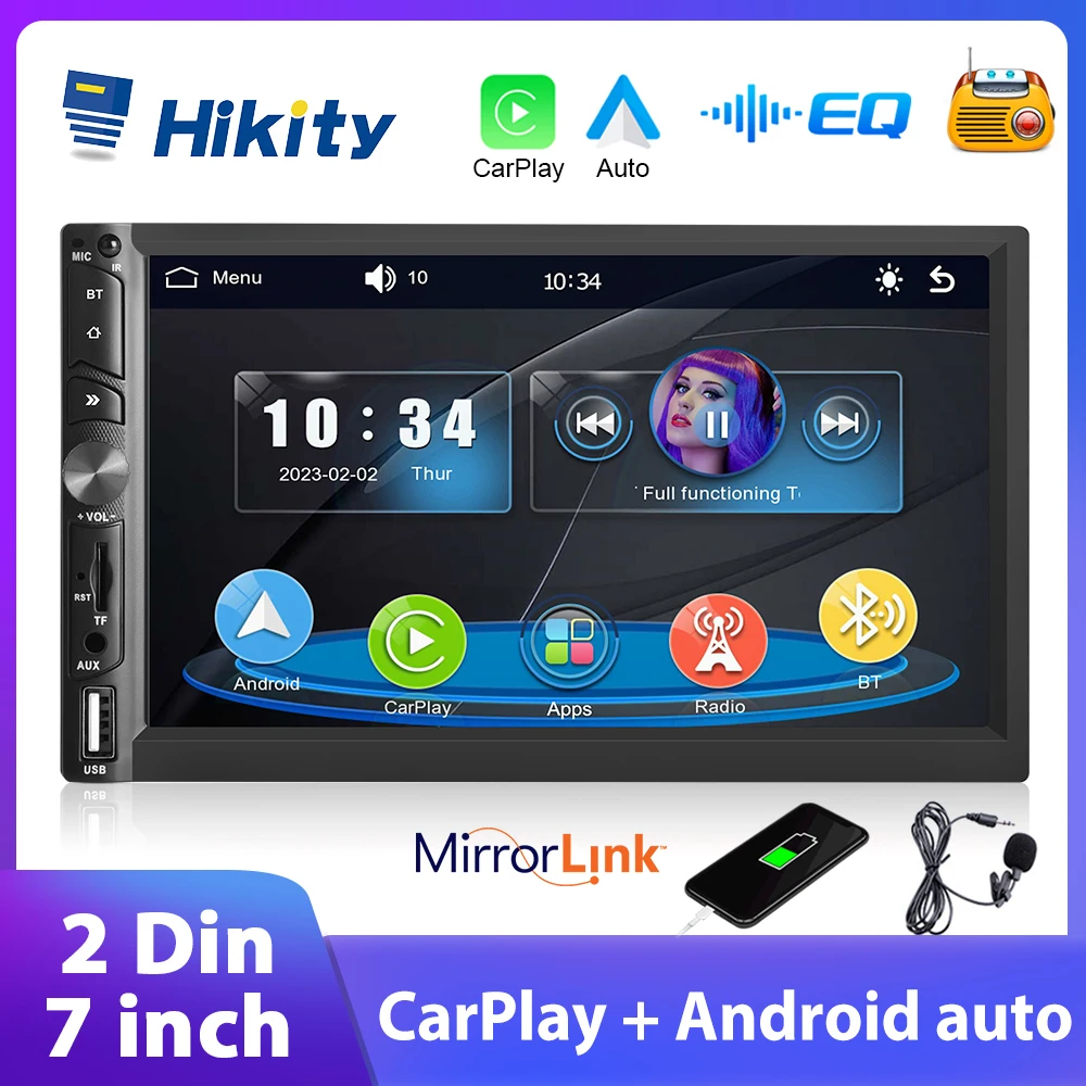 Hikity WIFI 7'' Car Stereo Radio Double Din MP5 Carplay Android Auto Bluetooth Colorful Backlight Autoradio GPS FM Radio Receive