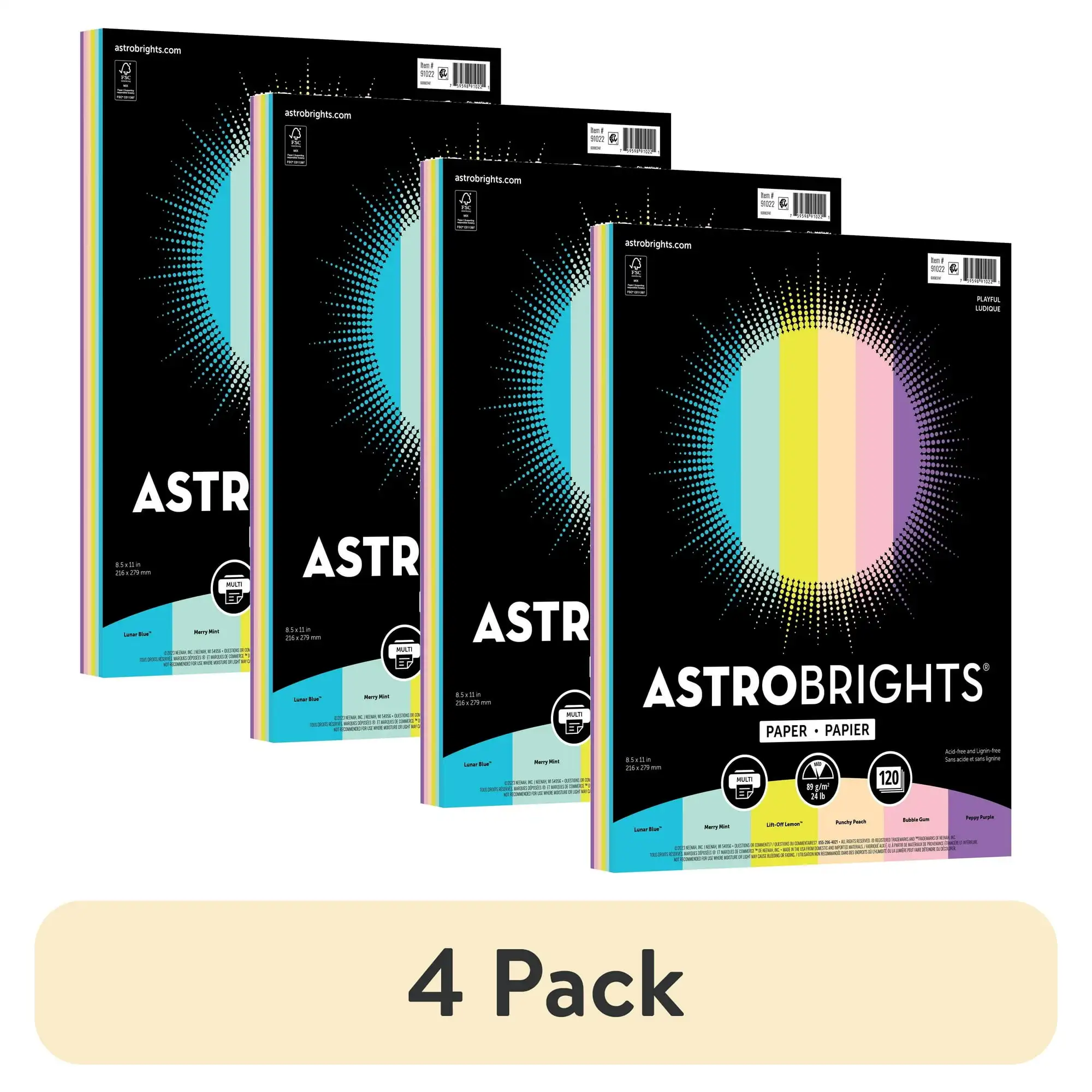 

(4 pack) Astrobrights Playful Paper, 8.5" x 11", 24 lb./89 Gsm, 120 Sheets (91022)