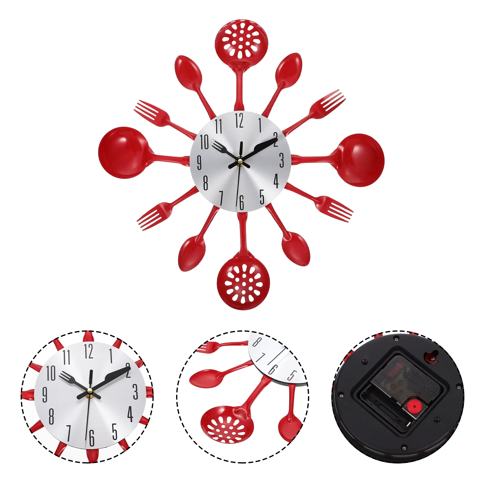 Kitchen Knife and Fork Wall Clock Ornament Spoon Design Clocks Diamond Stainless Steel Cutlery Modeling Unique Shape Elements