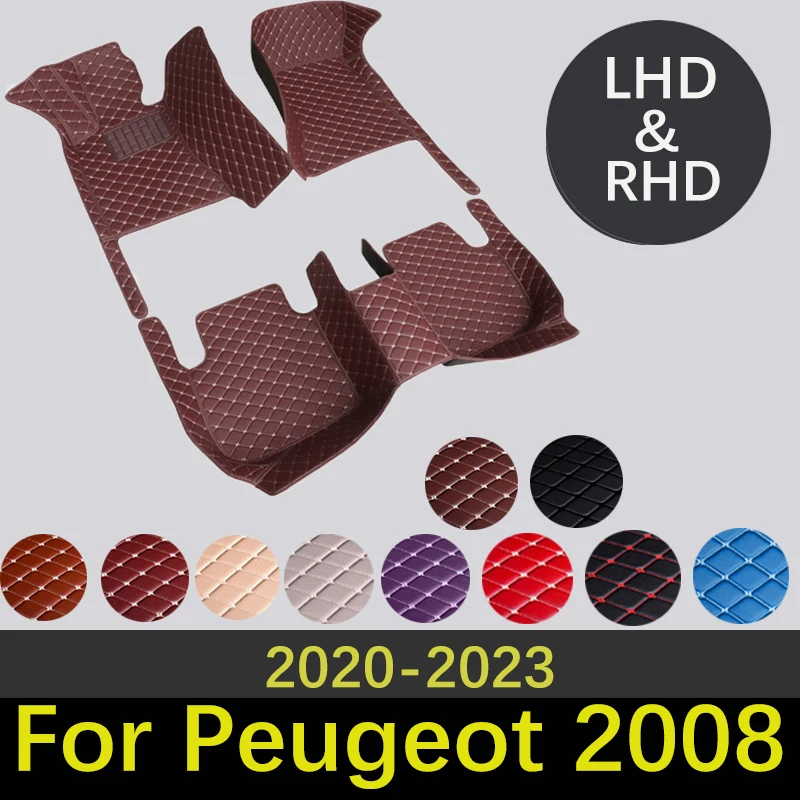 

Custom High Quality Leather Car Floor Mats For Peugeot 2008 P24 2020 2021 2022 2023 Interior Accessories Carpets Car Styling Rug