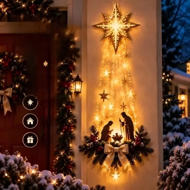 Christmas Bethlehem Star of Faith Lighted// Nativity Wall Decor Glowing Christmas Hanging Ornament LED Lights Indoor Decor Party