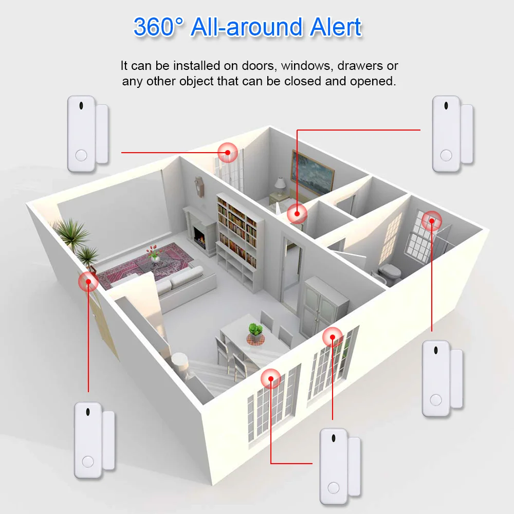 TAIBOAN Alarm pintu nirkabel 433mhz, Sensor pintu jendela terbuka/tertutup, aksesori detektor untuk Alarm keamanan rumah Host/Panel