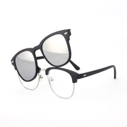 2 In 1 2218A Magnetic Polarized Clip On Sunglasses Women Men Classic Plastic Frame Night Vision Driving Sunglasses UV400