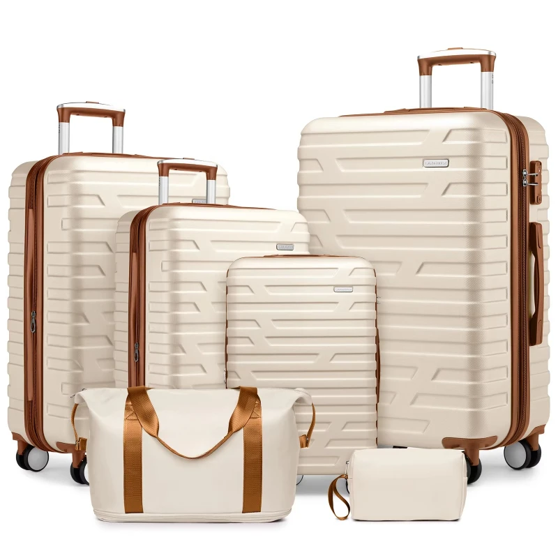 New Arrival Waterproof   Trolley Suitcase Set Custom Business Travel Vintage Luggage Bag Hard Suitcases Beige