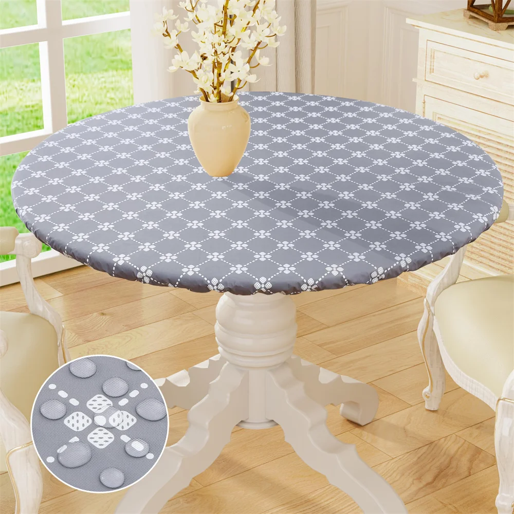 

Kitinjoy Round Table Cloth Elastic Fitted Flannel Back Tablecloth 100% Waterproof Plastic Table Cover For Picnic Camping Outdoor