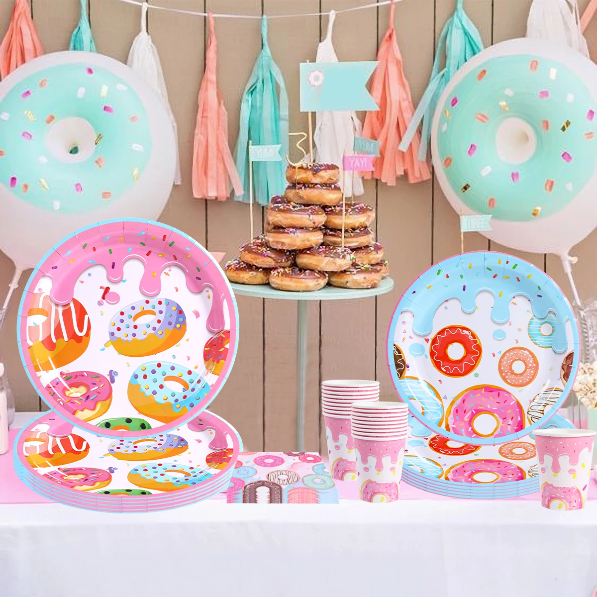 Descartável Donut Party Tableware, Doce Tema, Donut Grow Up, 1st Birthday Party, Casamento, Crianças, Decoração do chuveiro do bebê