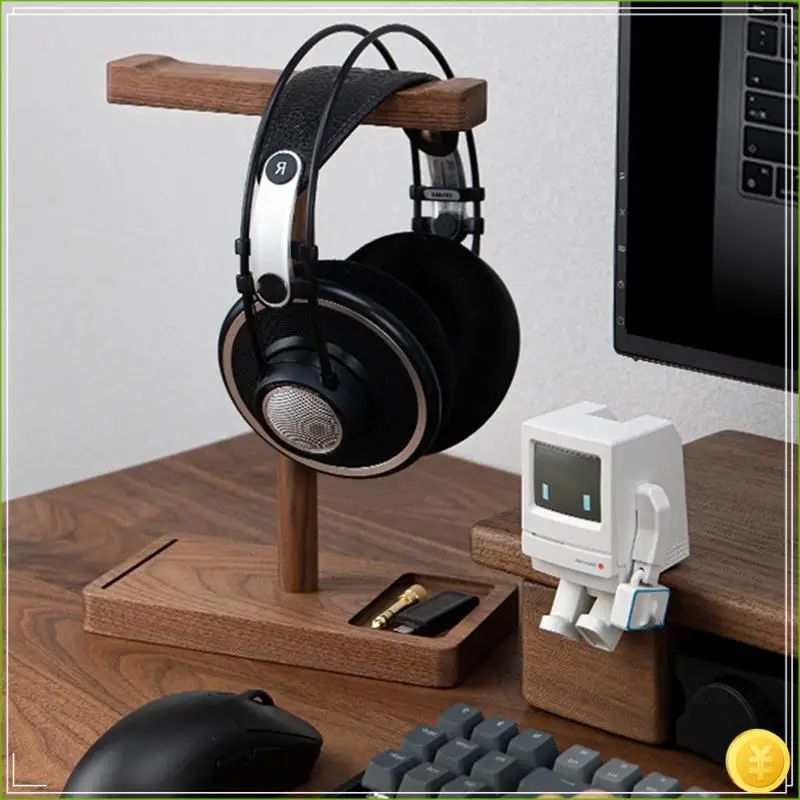 T-Shape Wooden Headset Stand - Desk Headphone Holder, Display Shelf, Storage Organizer For Home And Office