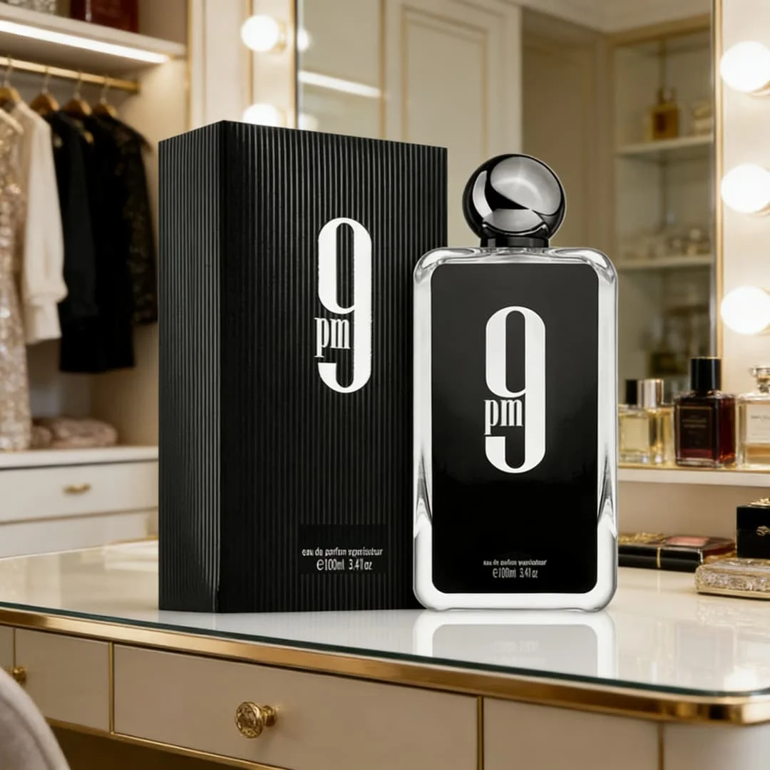 

Afnan 9 PM EDP | Black-label clear bottle, rich oriental-gourmand notes, night-time masculine vibe