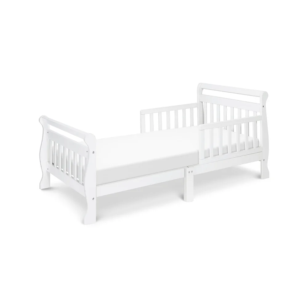Sleigh Toddler Bed Low Height Safety Rails Solid Pine Wood Mattress Compatible Ideal Transitioning from Crib