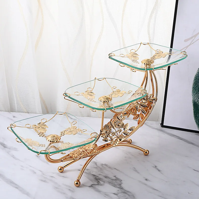 

Glass fruit plate, retro light luxury hotel clubhouse dessert cake decorative plate
