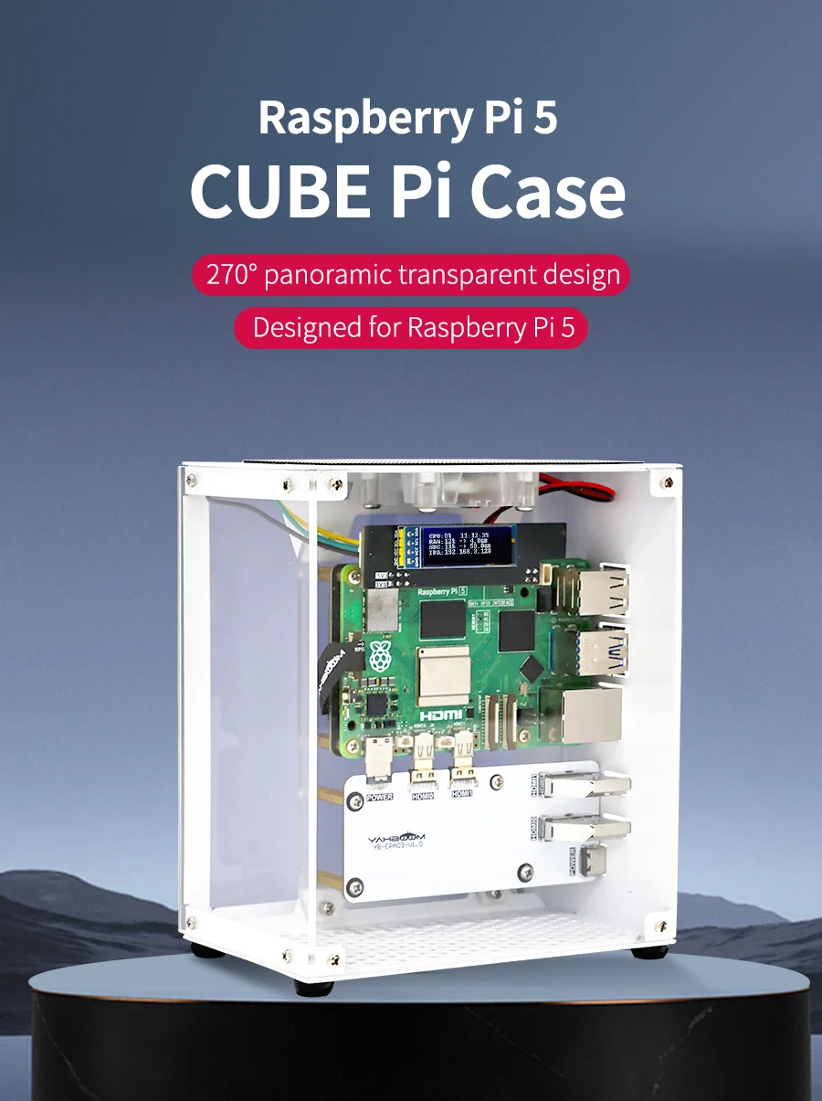 Yahboom Raspberry Pi 5-Schutzhülle, Mini-Kit mit Lüfter und Farbwechsel, Umgebungslicht, unterstützt Installation, M.2 SSD – Detail 2