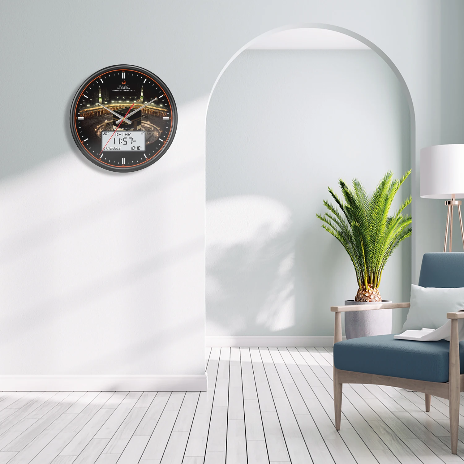 Reloj de pared de oración musulmana Azan Reloj analógico digital con calendario Hijri, alarma Fajr de tiempo, reloj de mezquita