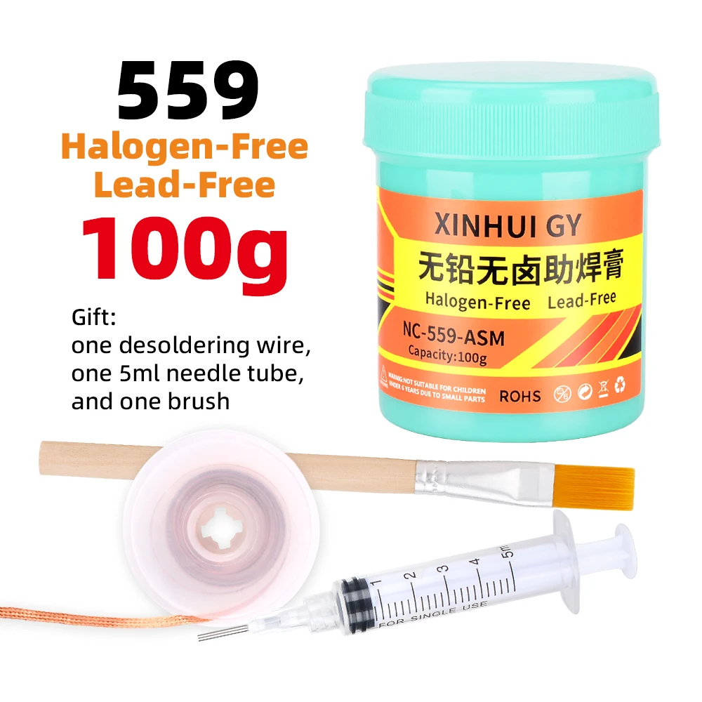 100g NC-559-ASM Lead Free Solder Flux Paste Kit 4 Pieces with Needle Brush BGA Soldering Rework Flux