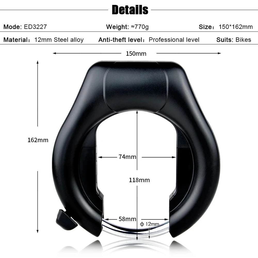 QUAD LOCK Security Anti Theft MTB Road Bicycle Padlock 2 Keys Security Scooter Bicycle Lock