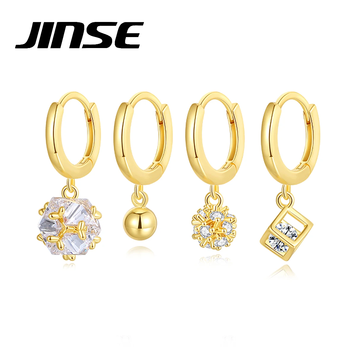 JINSE Asymmetry Earrings Sets Stylish Gold Color Drop Hoops Fancy Fashion Geometric Accessories for Women Girls Daily Party Gift