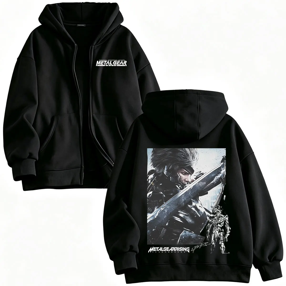 Metal Gear Rising Revengeance, camisola com capuz e fecho, modelo Raiden, para homem e mulher, roupa de moda, camisolas com capuz e fecho, casacos.