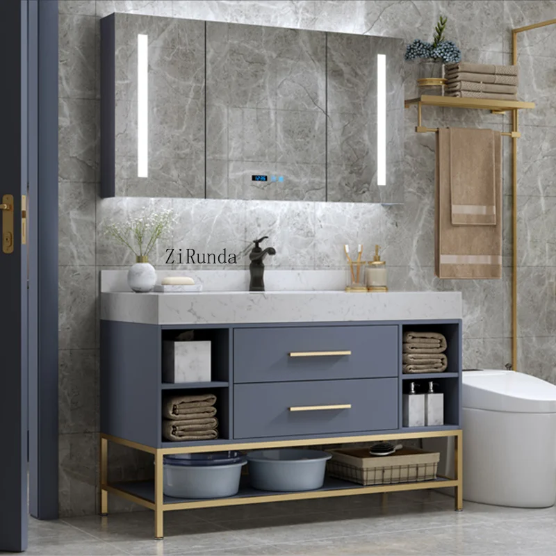 Modern waterproof soft-closed eco-friendly sink cabinet combination solid wood/plywood bathroom washstand set hotel use