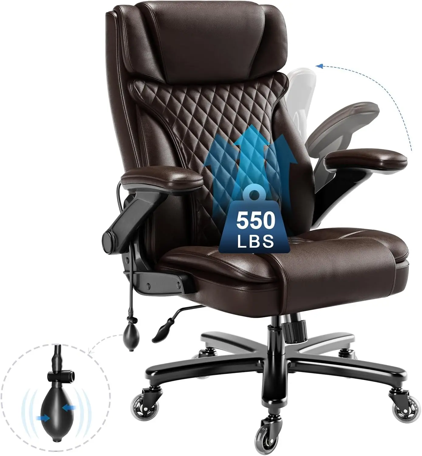 Big And Tall Office Chair 550Lbs, Ergonomic Office Chair With Adjustable Lumbar Support, High Back Computer Chair With Heavy