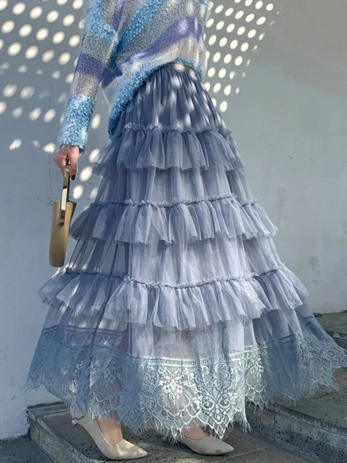 

Весенне-осенняя утягивающая кружевная юбка-тортик, сказочная юбка, юбка-миди Me f, трапециевидная юбка с высокой талией, чистый цвет, Fre Sle 8806G