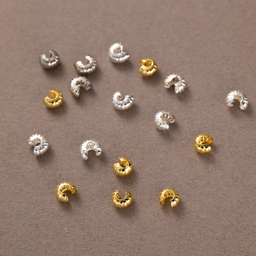 50 Stück 18K vergoldete offene Quetschperlen-Abdeckungen, gestreifte Quetsch-Endperlen, Stopper, DIY-Handwerkszubehör für die Schmuckherstellung – Detail 2