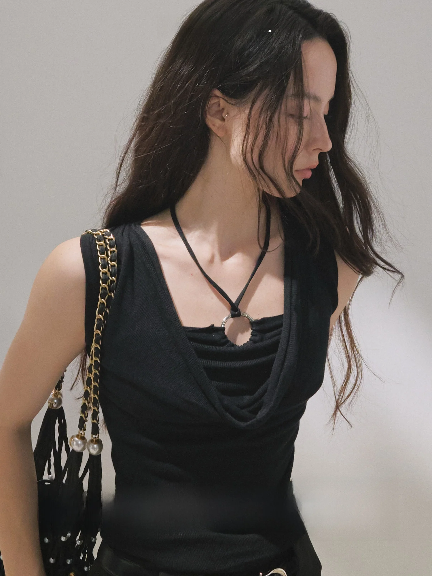 

Art Journey Waste Land Sle Women's Slim Fit Vest Ne Hanging Design Summer Commute Faion Bindi Tie n Top