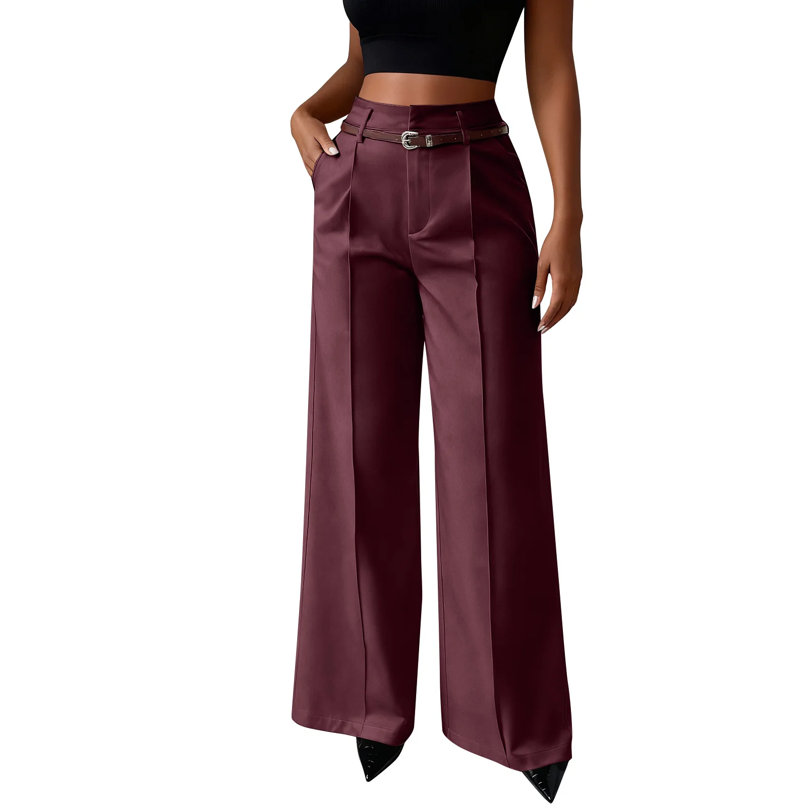 

High Waisted Straight Leg Business Trousers Women'S Wide Leg Office Pants Solid Color Suit Business Pants Ladies' Suit Pants