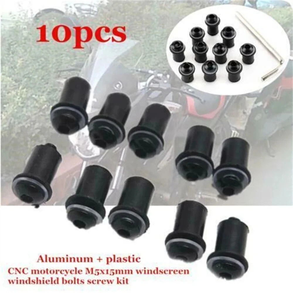 10Pcs M5x15mm Aluminum CNC Motorcycle Windscreen Windshield Bolt Nut Screw Kit Fairing Screen Mounting Fastener Hardware Set