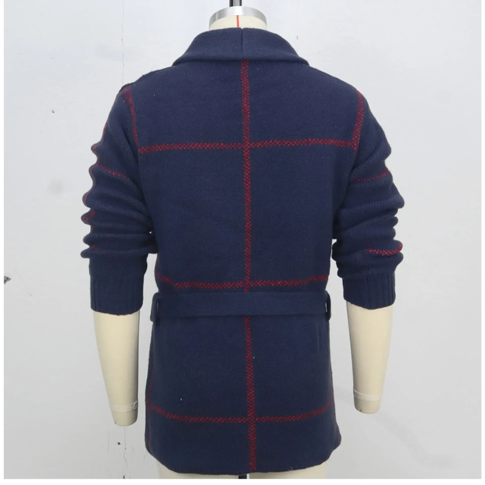 Luxury Vintage Plaid Knitted Cardigan Single Breasted Sweaters Long Sleeve Jacket Autumn Coat Business Outerwear High Quality