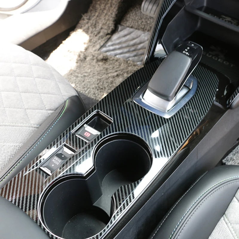 Carbon Fiber Color Car Center Console Gear Shift Panel Decoration Sticker Trim For Peugeot 2008 E-2008 E2008 2020 2021 2022