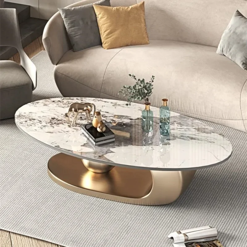 

modern style elegant luxury creative oval rock slab marble white coffee table for home villa hotel