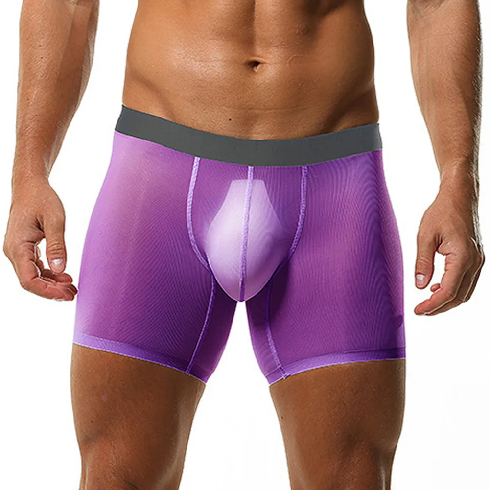 Celana Boxer Pria Celana Dalam Pendek Harian Seksi Polos Celana Dalam Pria Pinggang Sedang Bahan Sutra Es Oranye Abu-abu-biru