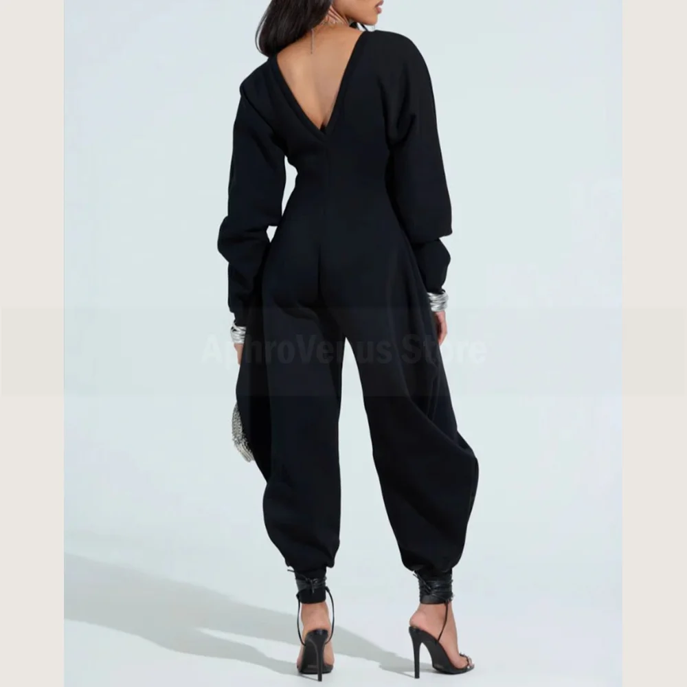 Frauen Einteilige Overalls Strampler Europäische Amerikanische Mode Knickerbocker Schlank V-ausschnitt Sexy Lange Ärmeln Herbst Winter Outfits