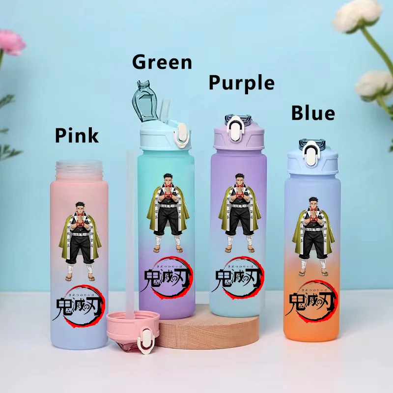 750ML Demon Slayer Cartoon Plastic Gradient Water Cup Portable Leak Proof Water Bottle Student Outdoor Sports Travel Water Cup view 6