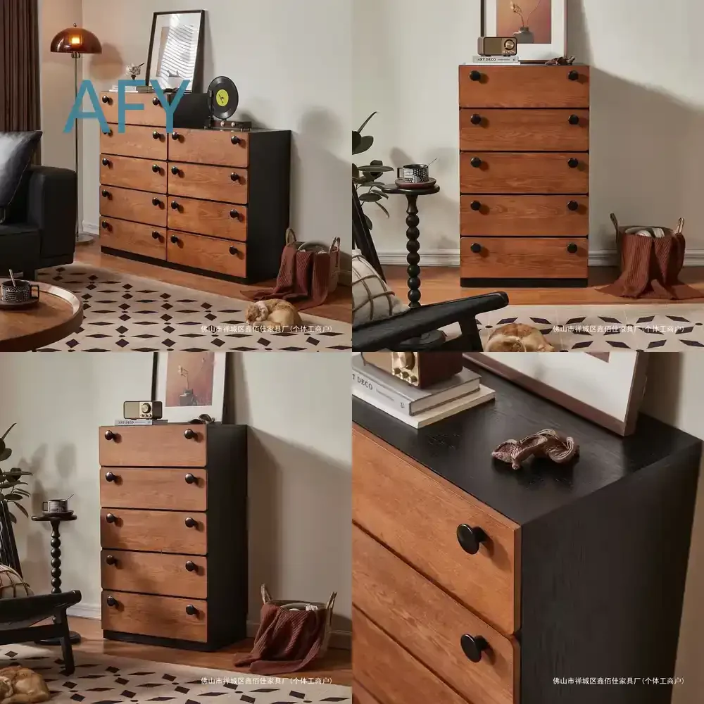 Solid Wood Chest of Drawers for Bedroom Bed End Storage Cabinet with 4 or 5 Drawers Mid Century Modern Style Wall Mounted