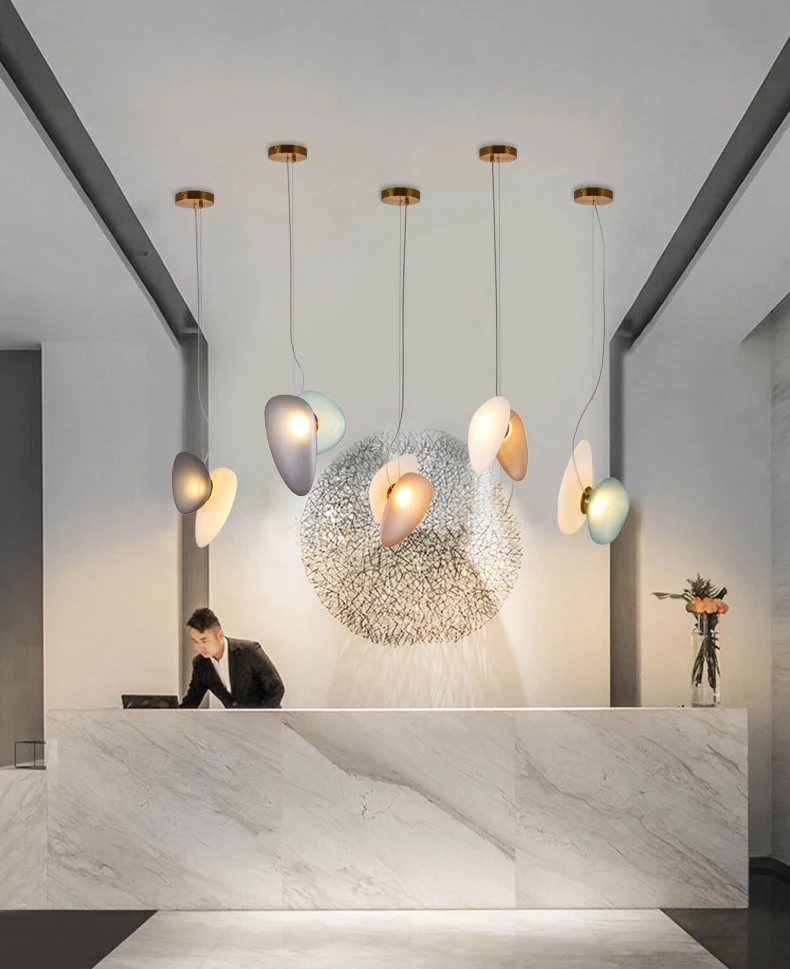 Colorful Glass Chandelier White Blue Gray Amber Pendant