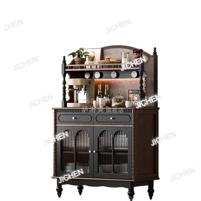 

Французский ретро обеденный боковой шкаф из цельного дерева, гостиная у стены, встроенный винный шкаф, американский средневековый шкаф для хранения вещей