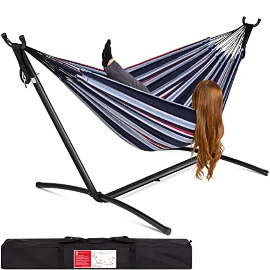 

Double Hammock with Stand for Indoor Outdoor Use, Brazilian-Style Cotton, Natural Beige, Ultra-Comfortable 2-Person Capacity wi