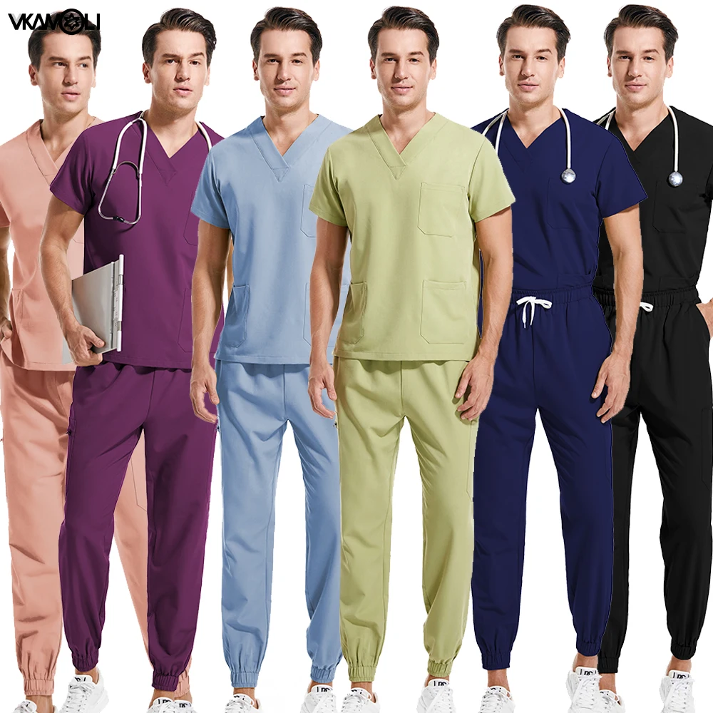 multicolour stretch fabric clinic room medical uniforms top and jogger xs-xxl scrubs set for man Doctor's work clothes