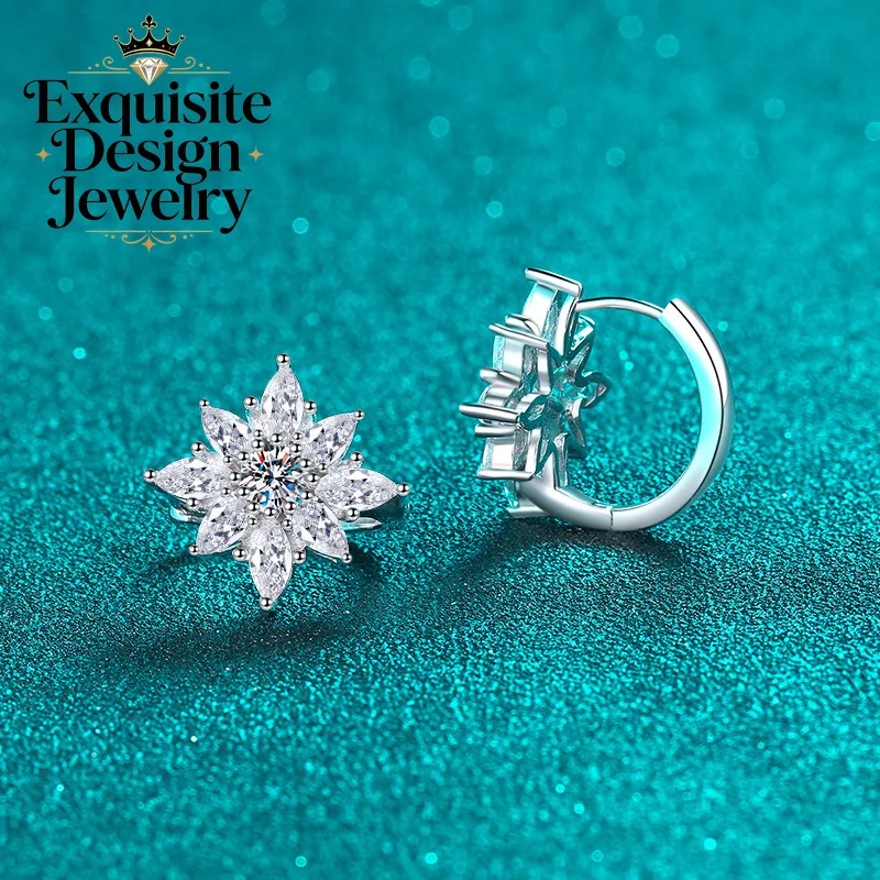 Exquisite Platinum PT950  Personalized Moissanite Stud Earrings Trendy Flower Sweet Diamond-studded Ear Clamps for Women