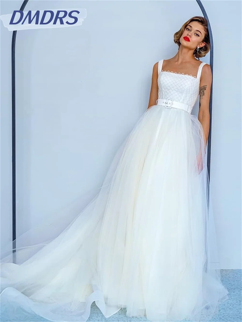 Vestido De Novia sencillo con tirantes finos, vestidos sexis con escote en V profundo, vestidos De Novia elegantes De tul y encaje, Vestido De Novia