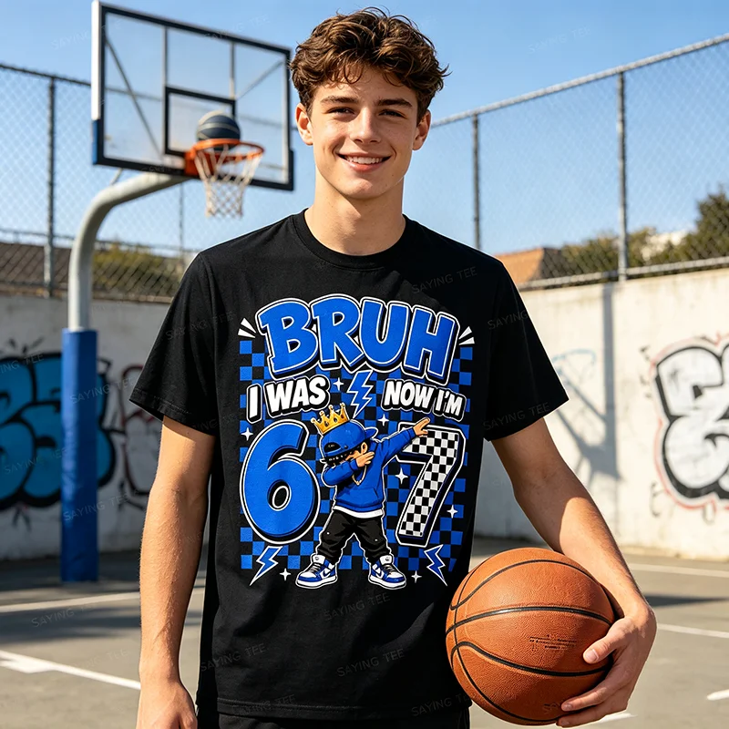 7 Years Old Boys Fashion Clothes, Bruh I Was 6 Now I'm 7 Dabbing 7th Birthday Boys Six Seven T-Shirt, Humor 67 Saying Tee Gifts