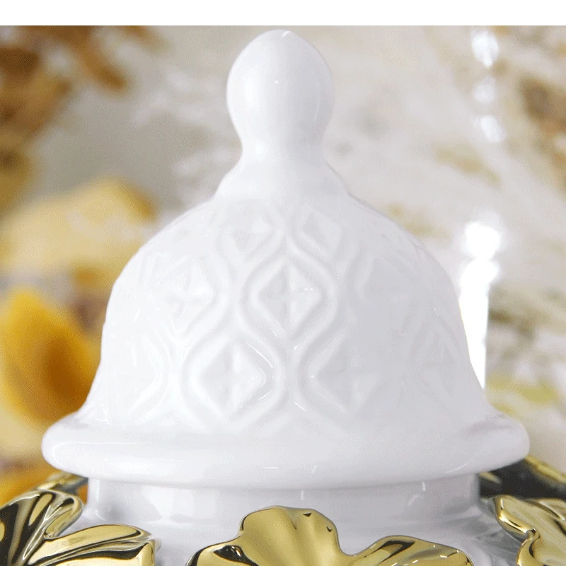 Ceramic Checkmate Jar Argyle Ginger Embossed Gold Petal Storage Flower Vase Home Decoration Accessories