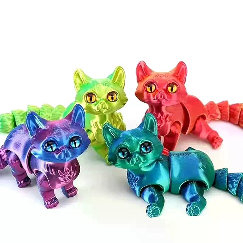 Articulated 3D Printed Cat Cute Animals Toys Decor For Stress Relief Desktop Decoration Pet Christmas Gift 12cm