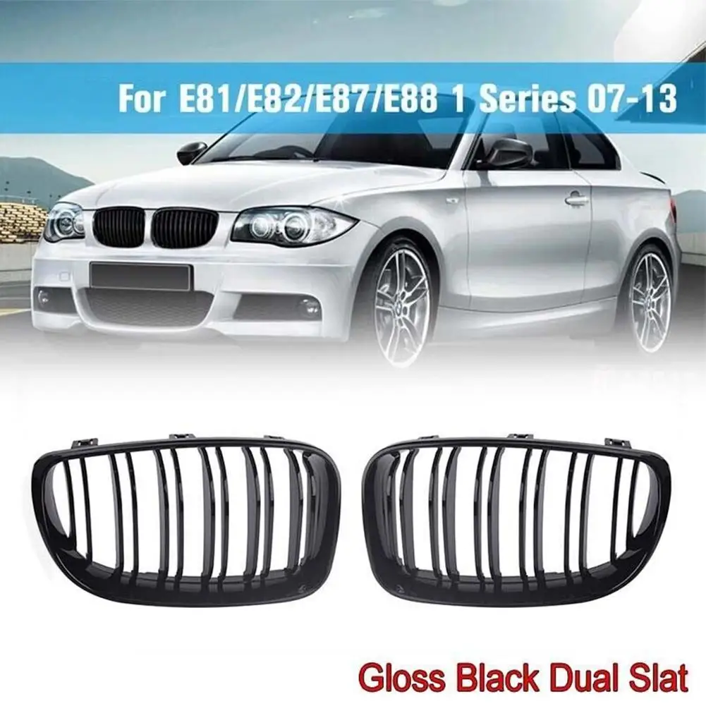 

1 Pair Car Front Grille With 11 Pillars Exterior Modified Parts Compatible For 1 Series E81 E87 2007-13