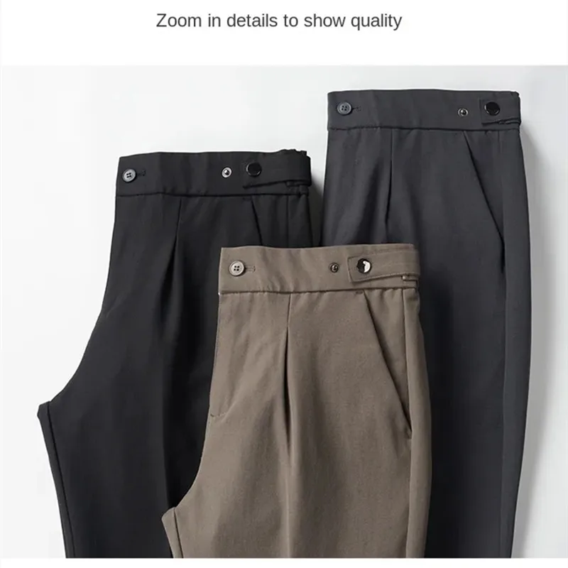 

Мужские брюки с эластичным поясом, плиссированные, деловые, осенние, корейский стиль, коричневые, черные, для мужчин, формальные, 2023
