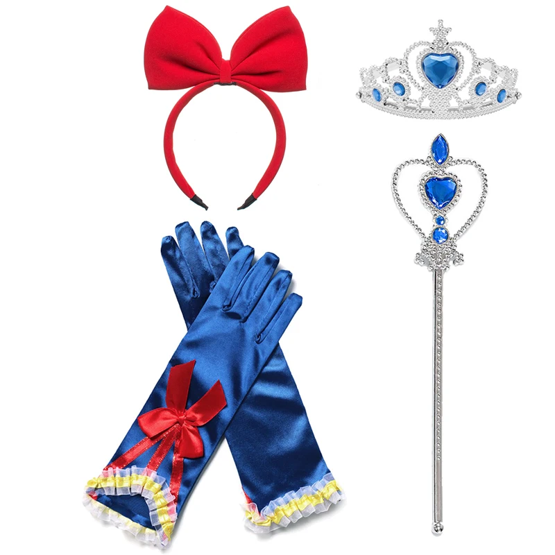 Girls Princess Snow White Dress up Accessories Party Favors Gifts Set Including Crown Scepter Wand Necklace Gloves Bow Headband