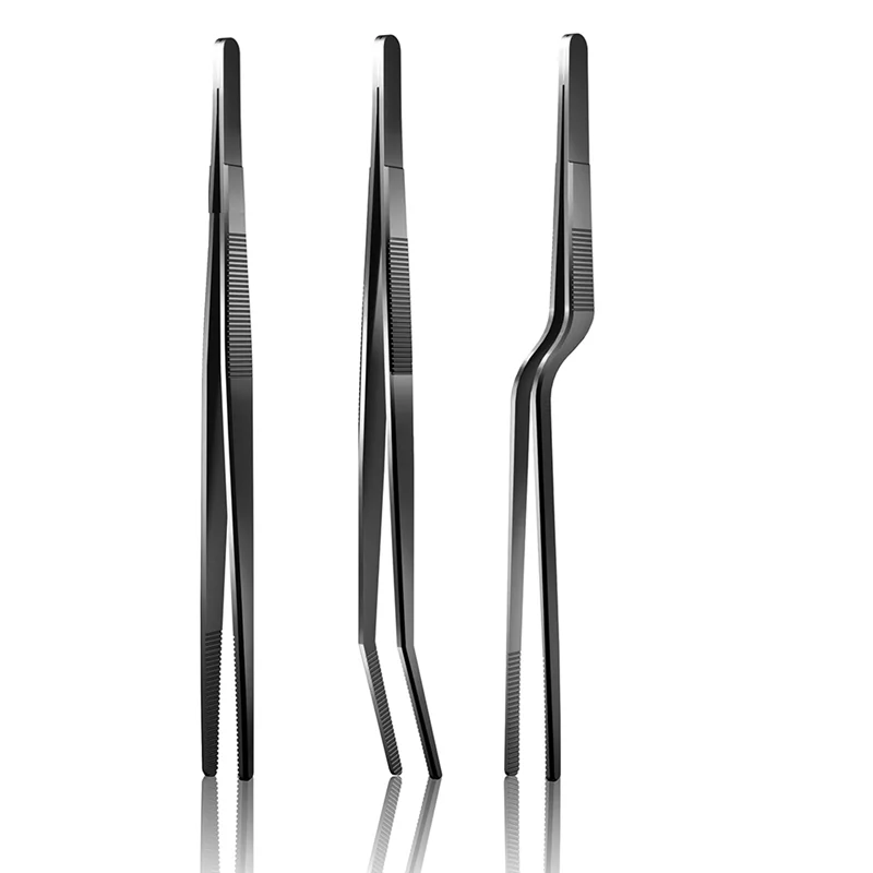 

ABKO-3 Pcs 30Cm Fine Tweezer Tongs, Extra-Long Stainless Steel Cooking Tweezers, Multi-Function Tips Kitchen Serving Tong